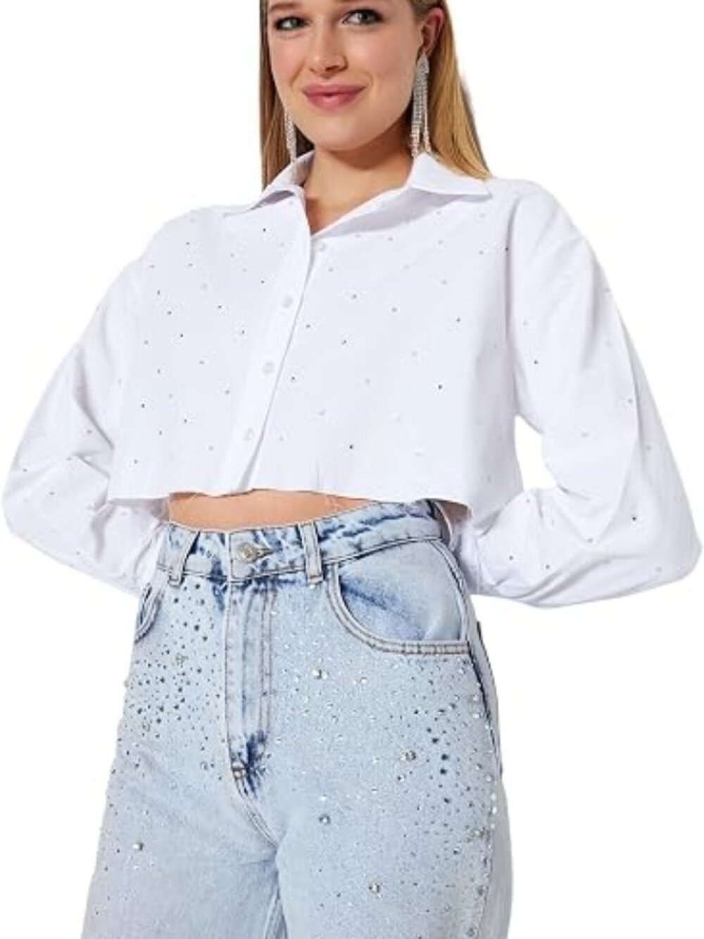 Cropped Rhinestone Blouse Size M - Picture 3 of 11